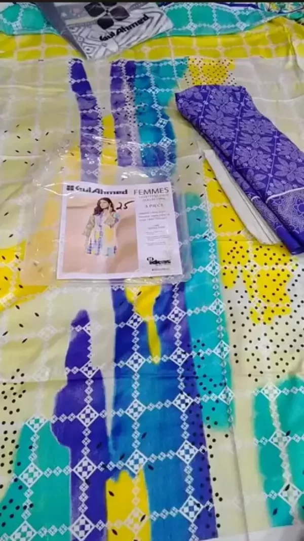 Gul Ahmed linen Yellow And Blue 001