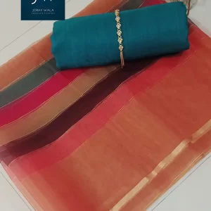 Raw Silk with Rainbow Colors Organza Dupatta 003