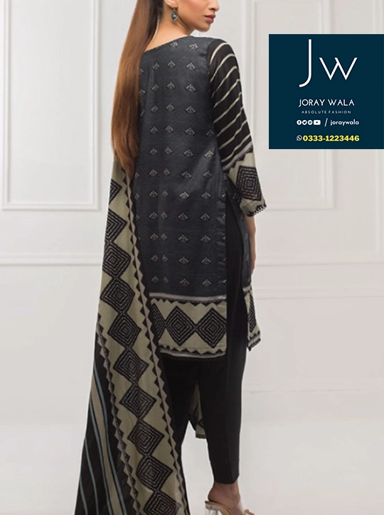 Sahil stitched 3 piece suit black & white Design 05