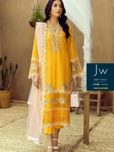 Party wear fancy suit Yellow chickankari lawn with beautiful embroidery, Adan's Libas master copy