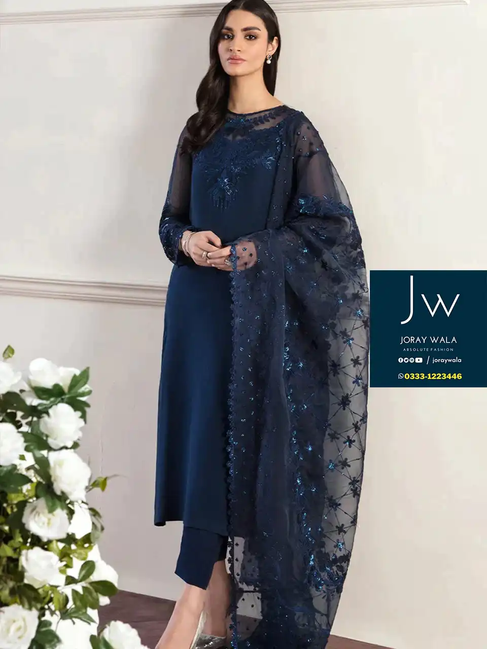 Partywear Fancy 3 pcs suit Blue in beautiful blue color with free delivery at joraywala