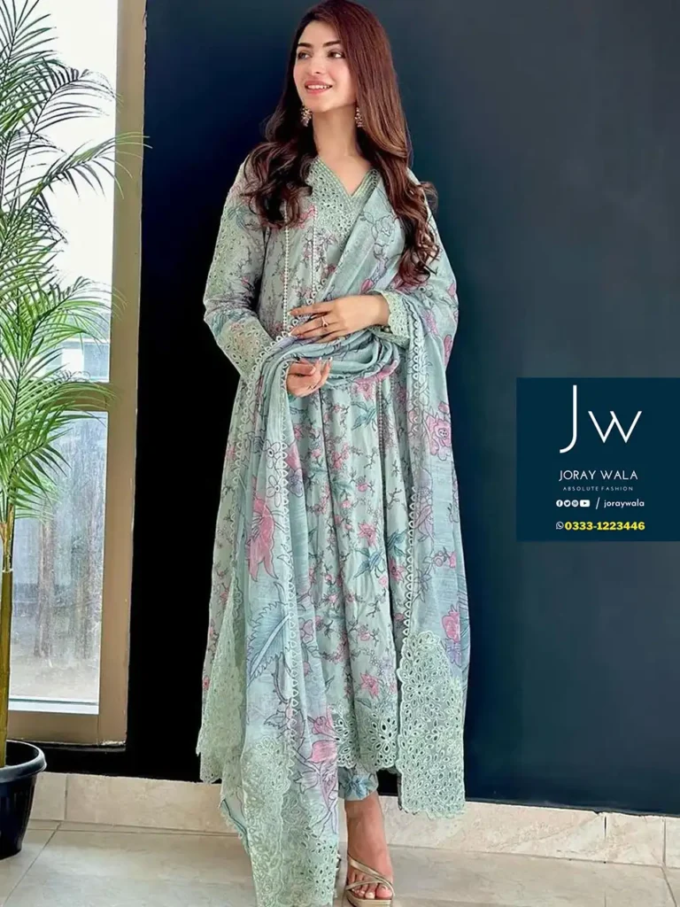 joraywala has added a partywear fancy embroidered lawn collection 2024, iznik master copy with free dc