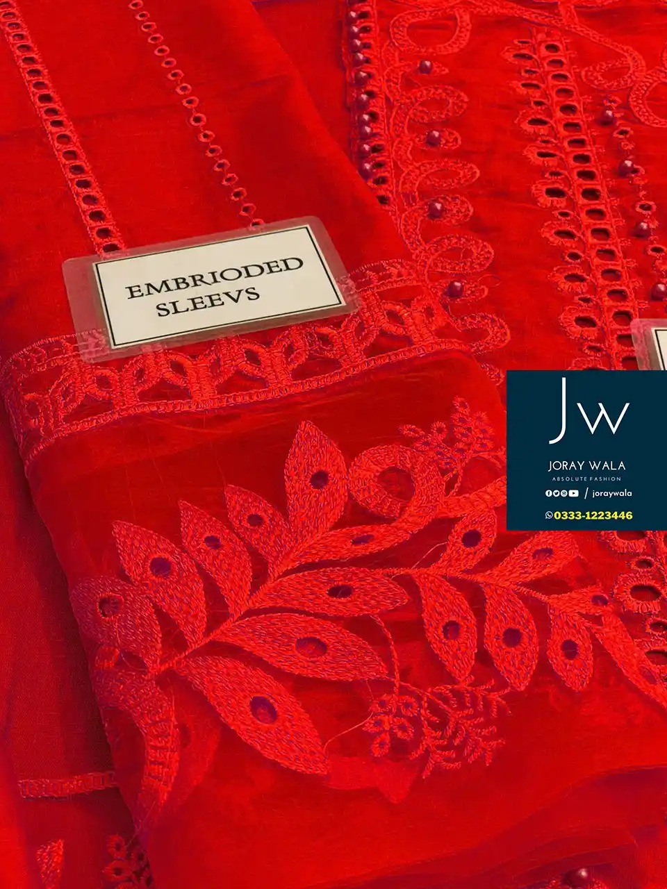 Partywear Fancy lawn 3 pcs suit mb-2310a in beautiful red color with free delivery at joraywala