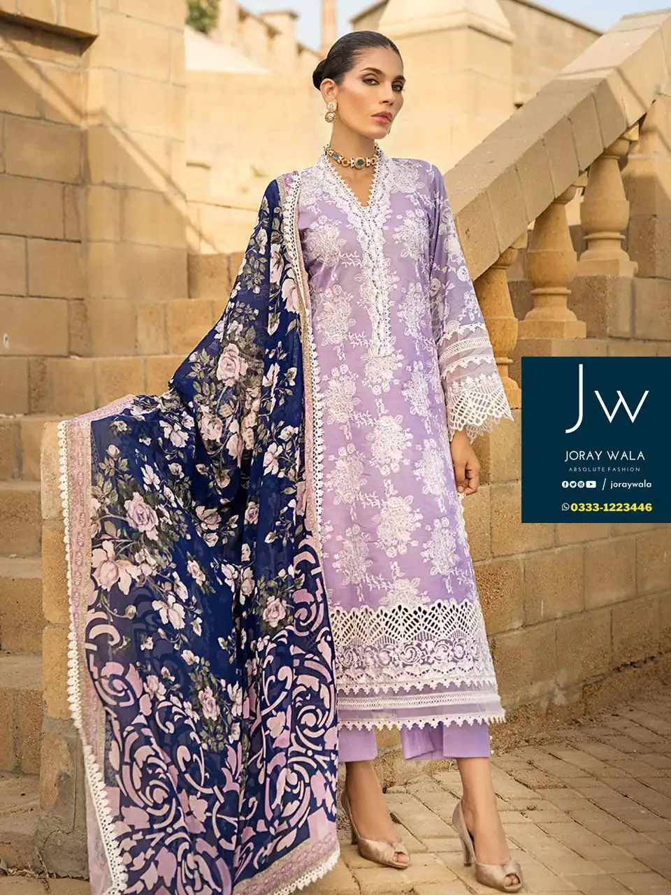 Fancy embroidered lawn Purple 24