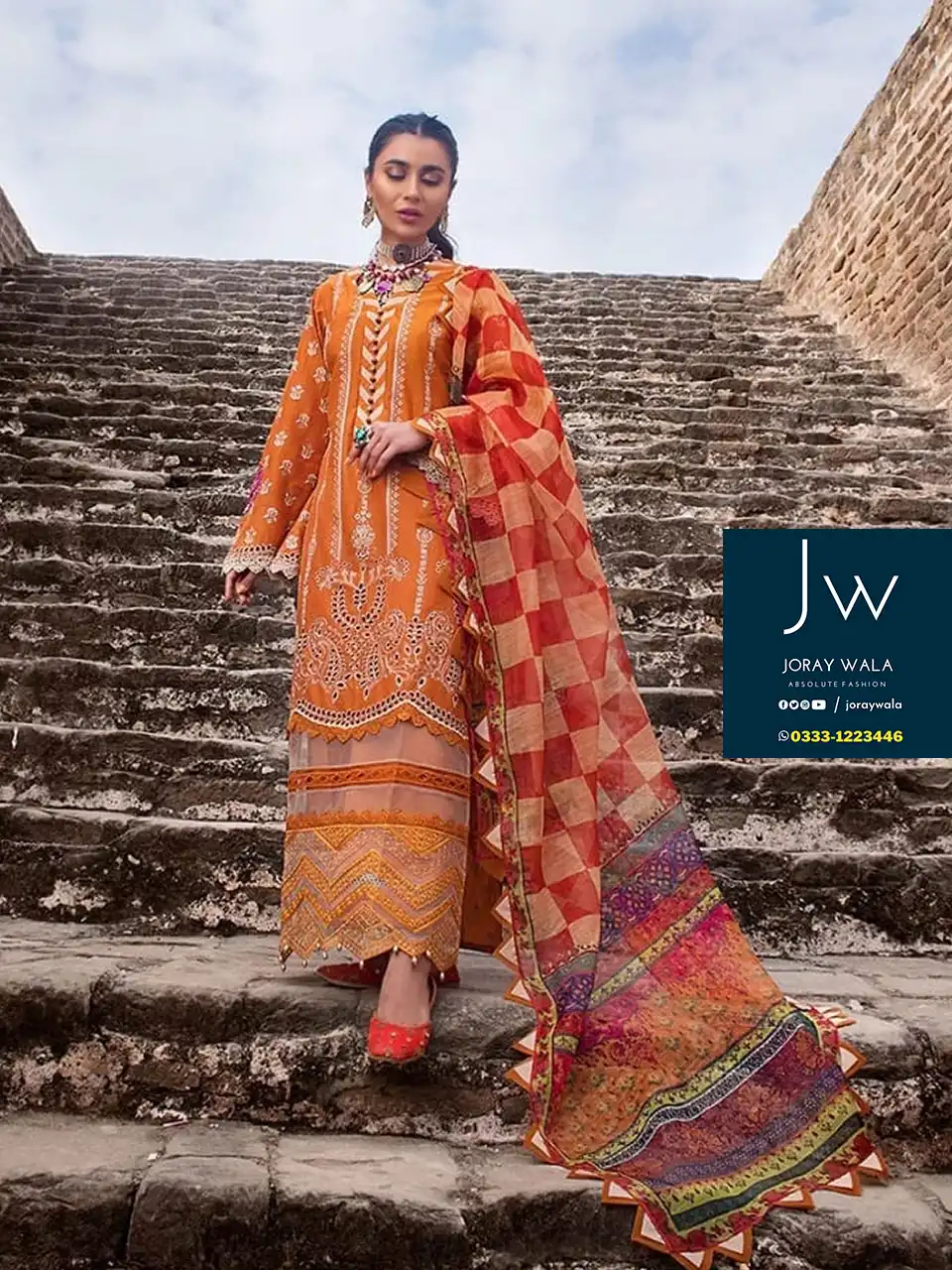 Partywear Fancy lawn 3 pcs suit with embroidery by zainab chottani master copy available with free DC