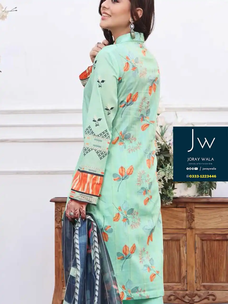 MJ pop Luxury Printed Lawn with golden zari stripe dupatta Summer collection 2024 by farooq textile