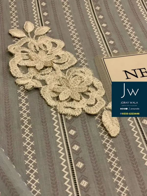 Beautiful lawn 3 pcs suit with nicely done embroidery on it available at joraywala.