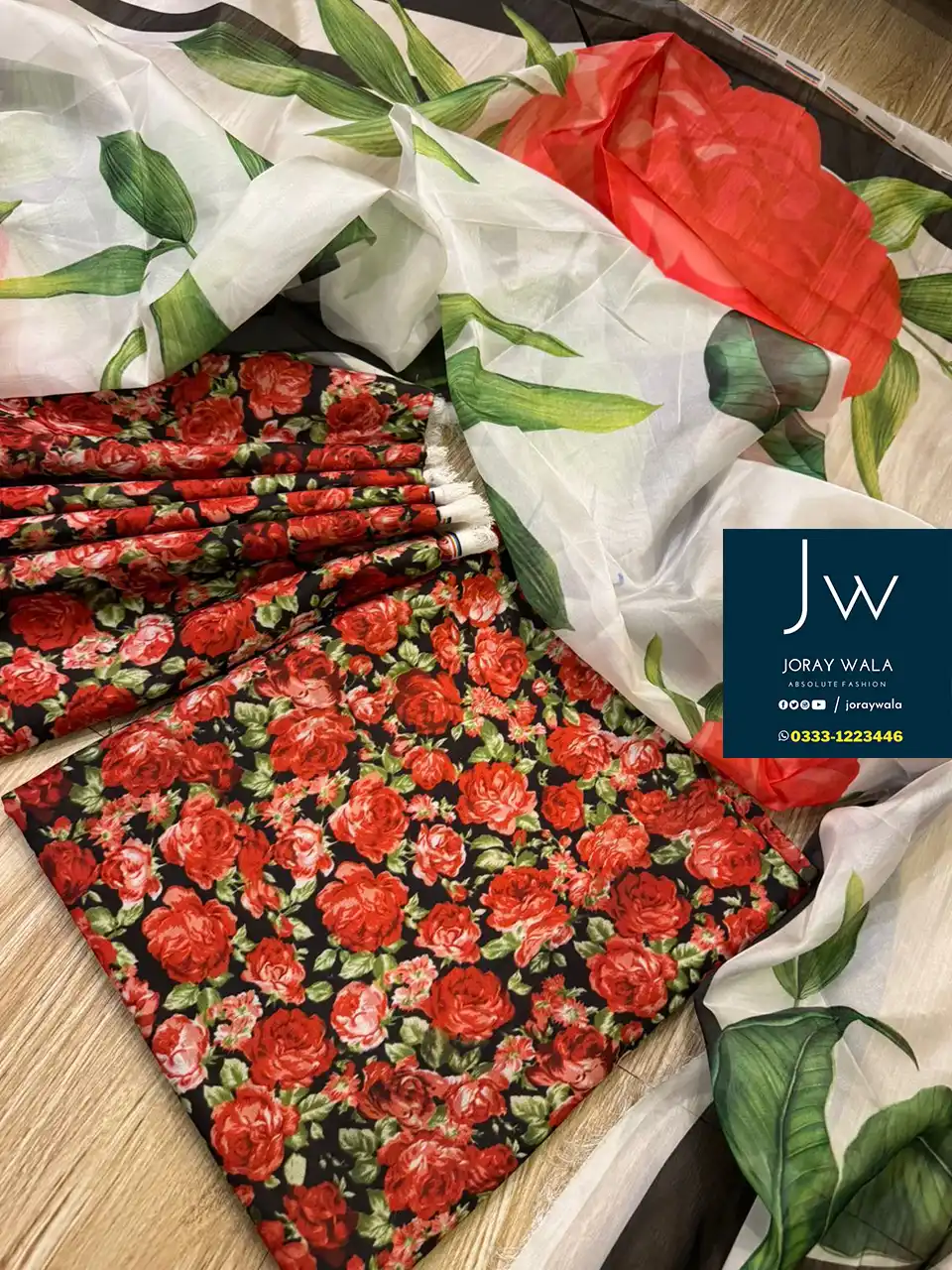 Digital Printed Swiss lawn with silk dupatta D32 available at joraywala with free delivery