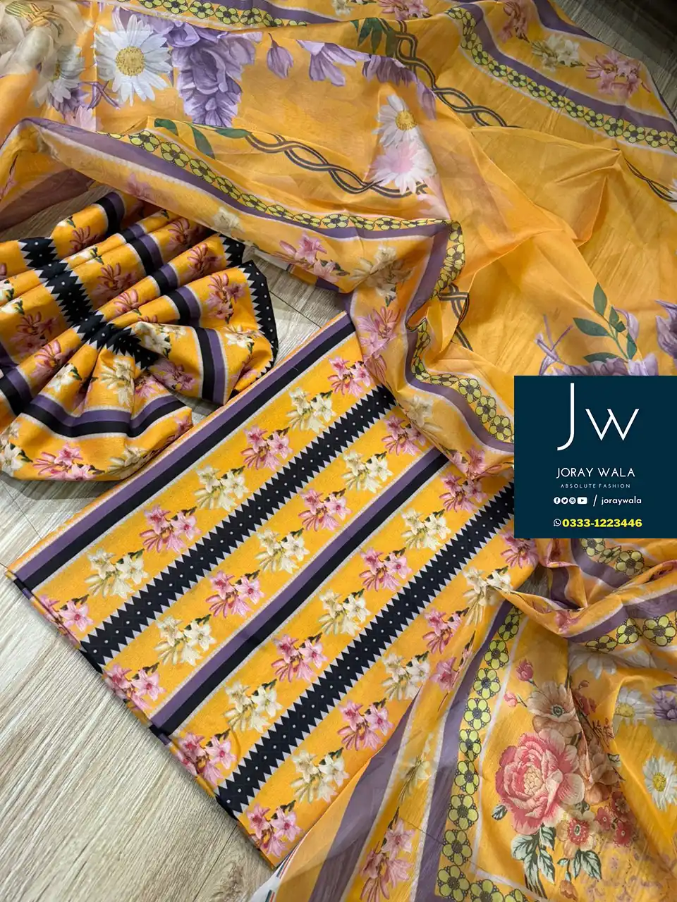 Digital Printed Swiss lawn with silk dupatta D33 available at joraywala with free delivery