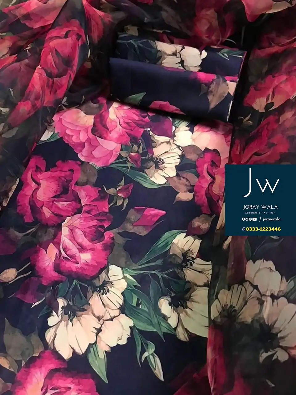 Digital Printed Swiss lawn with silk dupatta D42 available at joraywala with free delivery