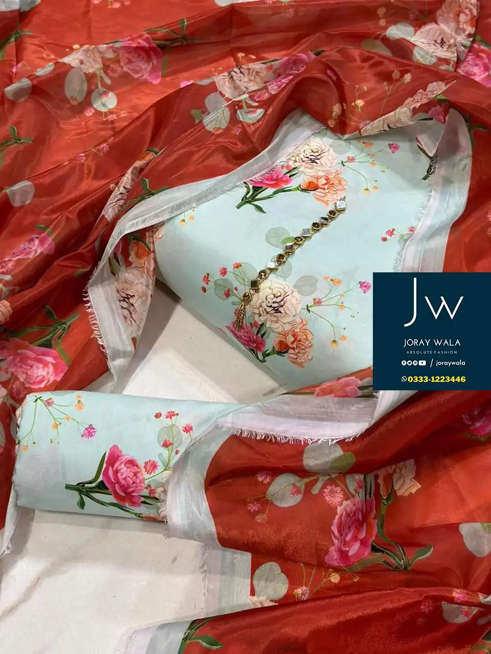 Digital Printed Swiss lawn with silk dupatta D45 available at joraywala with free delivery