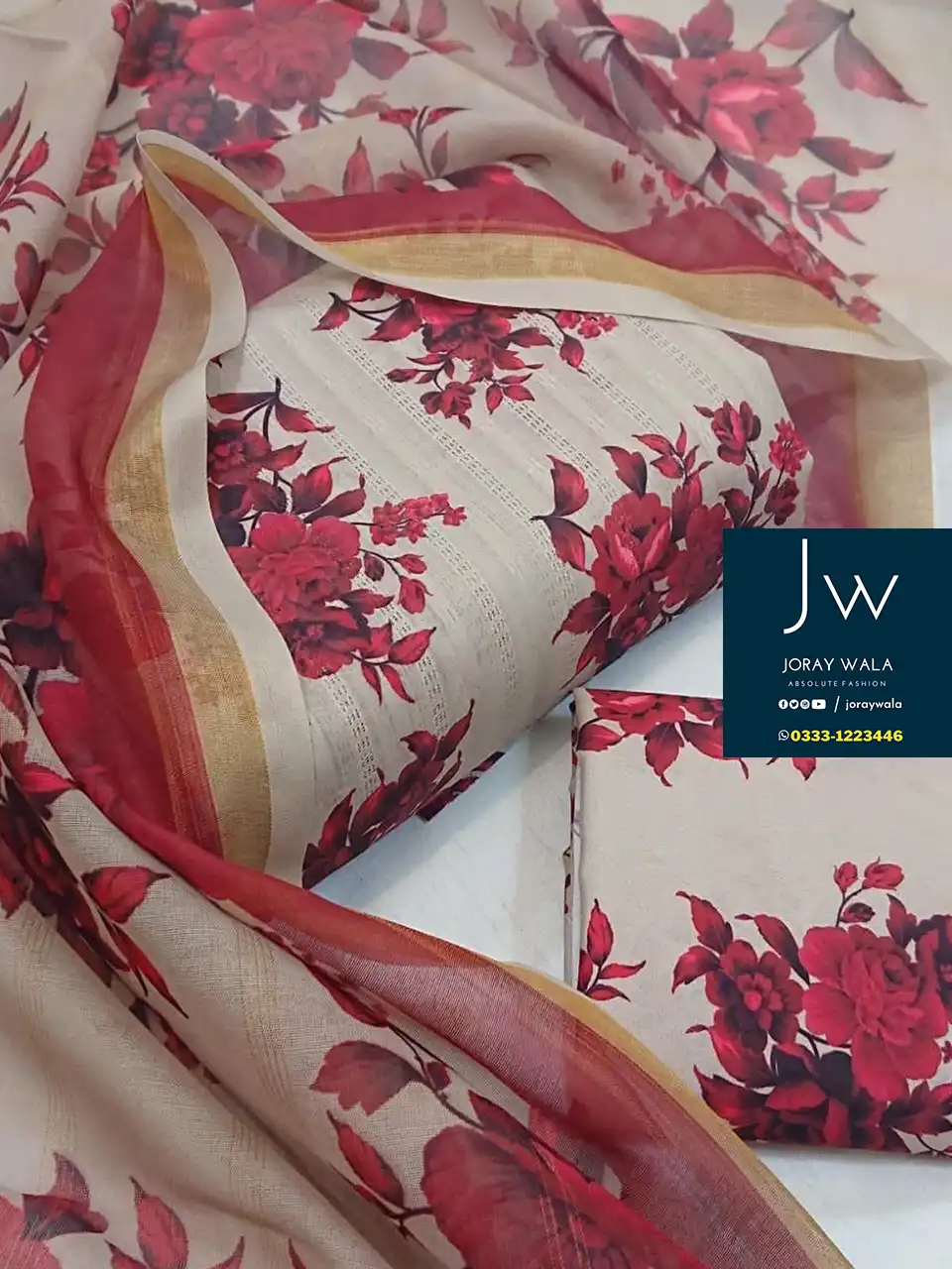 Digital Printed Swiss lawn with silk dupatta D46 available at joraywala with free delivery
