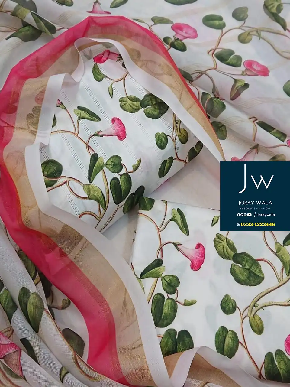 Digital Printed Swiss lawn with silk dupatta D47 available at joraywala with free delivery
