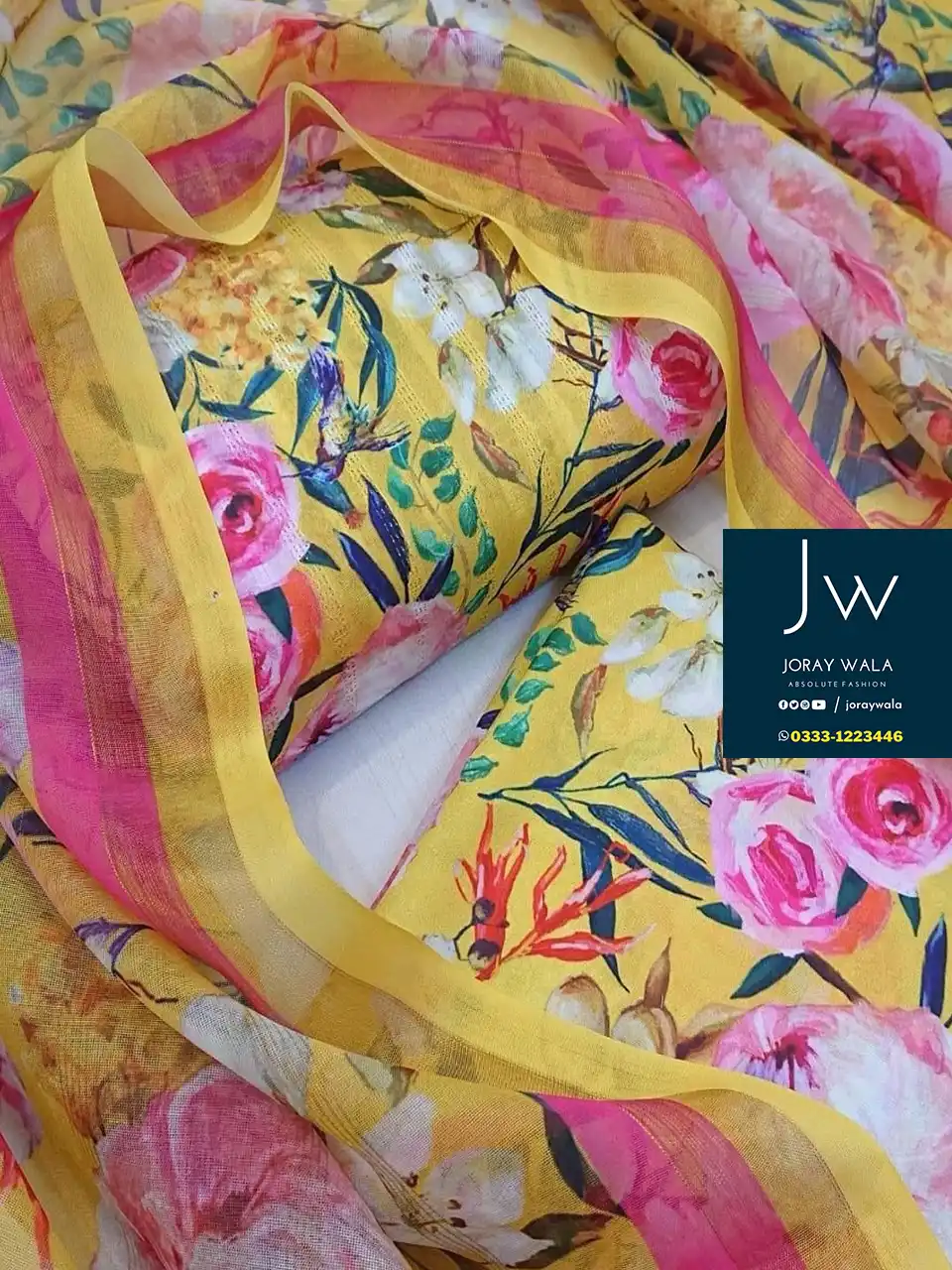 Digital Printed Swiss lawn with silk dupatta D48 available at joraywala with free delivery