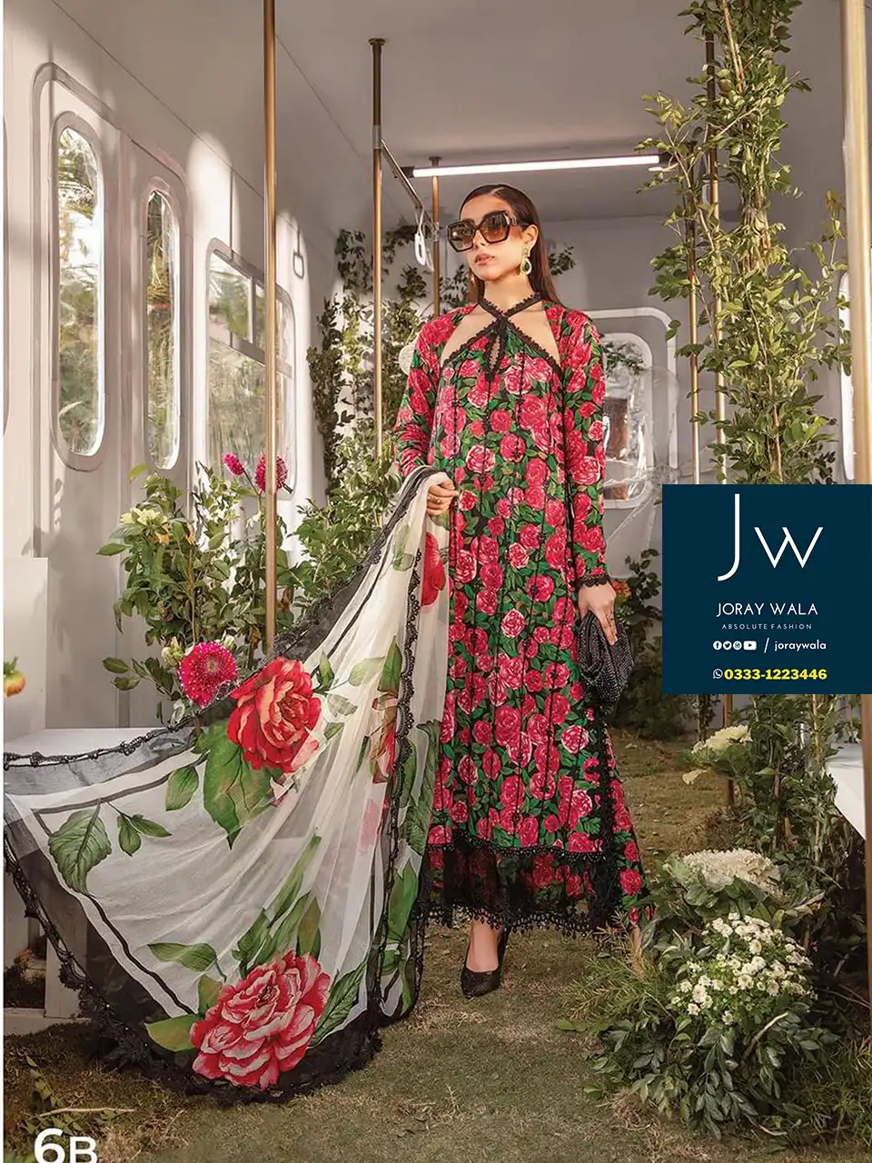 Party wear fancy Lawn Master Copy Pink & Red with free delivery available at joraywala