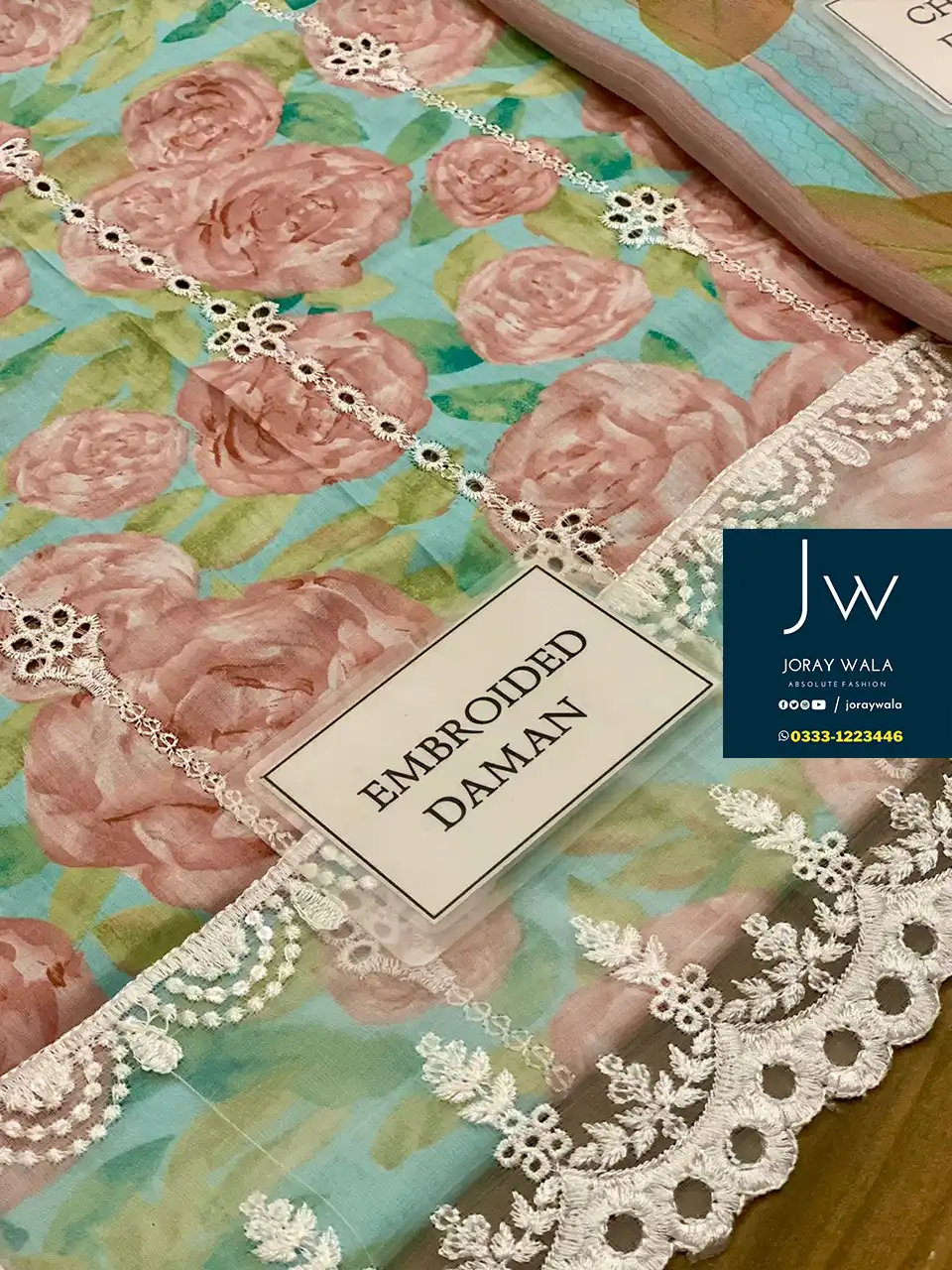 Party wear fancy Lawn Master Copy Peach & Skyblue available at joraywala with free delivery