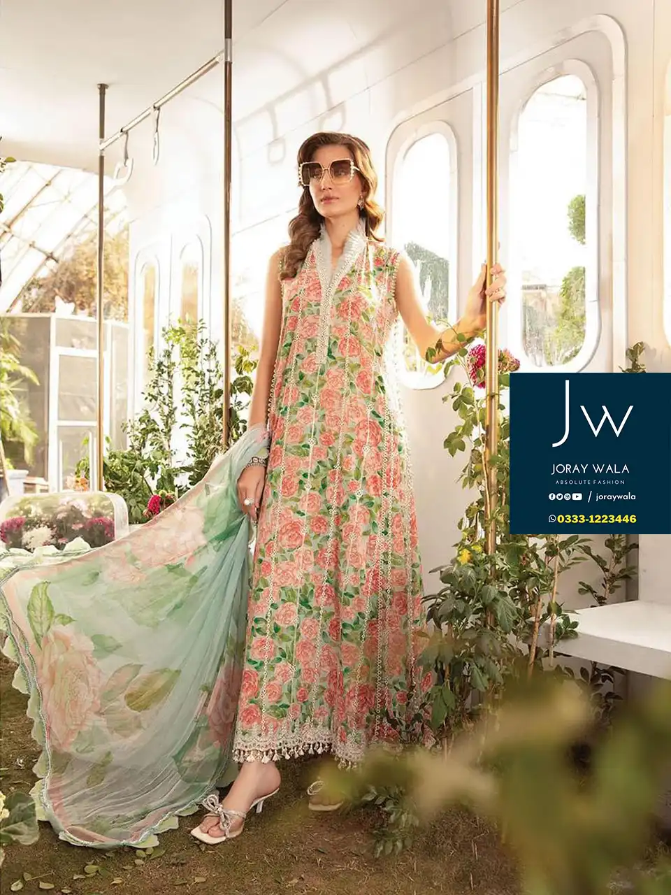 Party wear fancy Lawn Master Copy Peach & Skyblue available at joraywala with free delivery