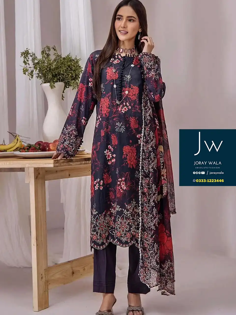 Digital Printed Swiss Lawn D20 with organza dupatta. free delivery available at joraywala