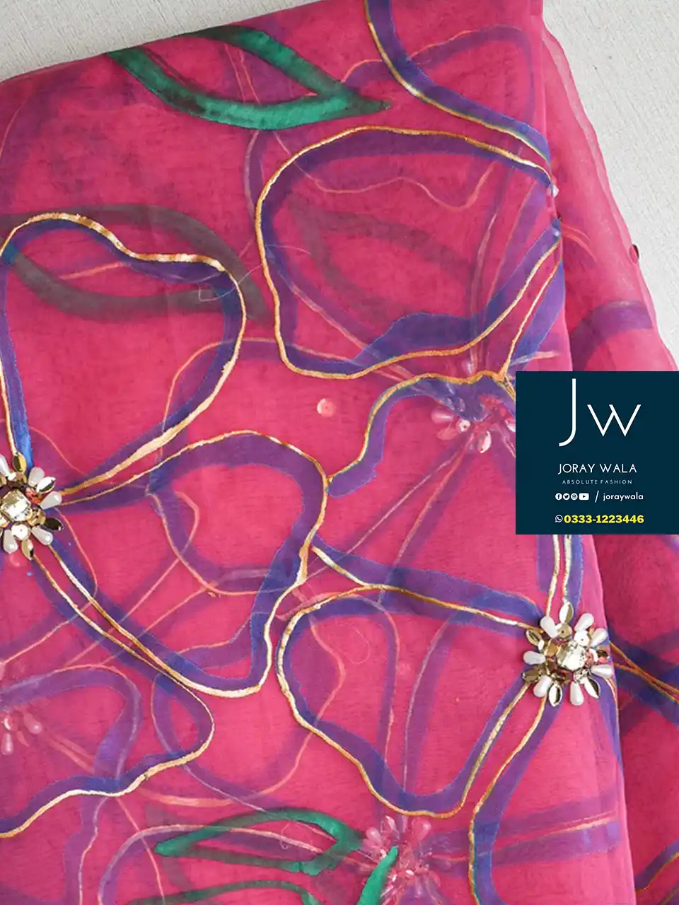 Partywear Fancy Dupatta | Bubble pink dupatta, this is beautiful hand painted dupatta available at joraywala