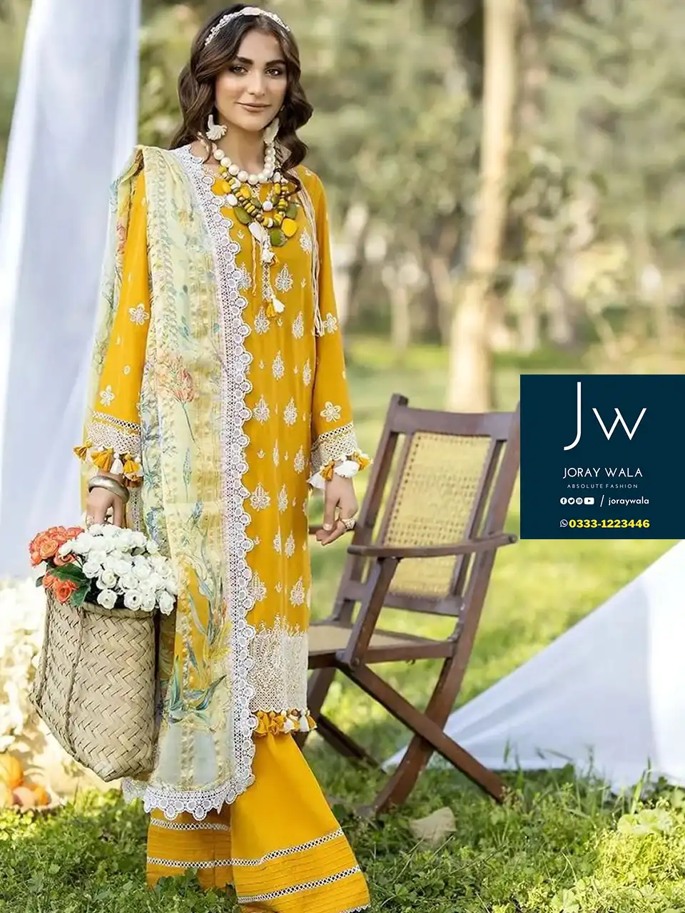 Partywear Fancy Embroidered ADL-Mustard Saffron 2024 with free delivery available at joraywala