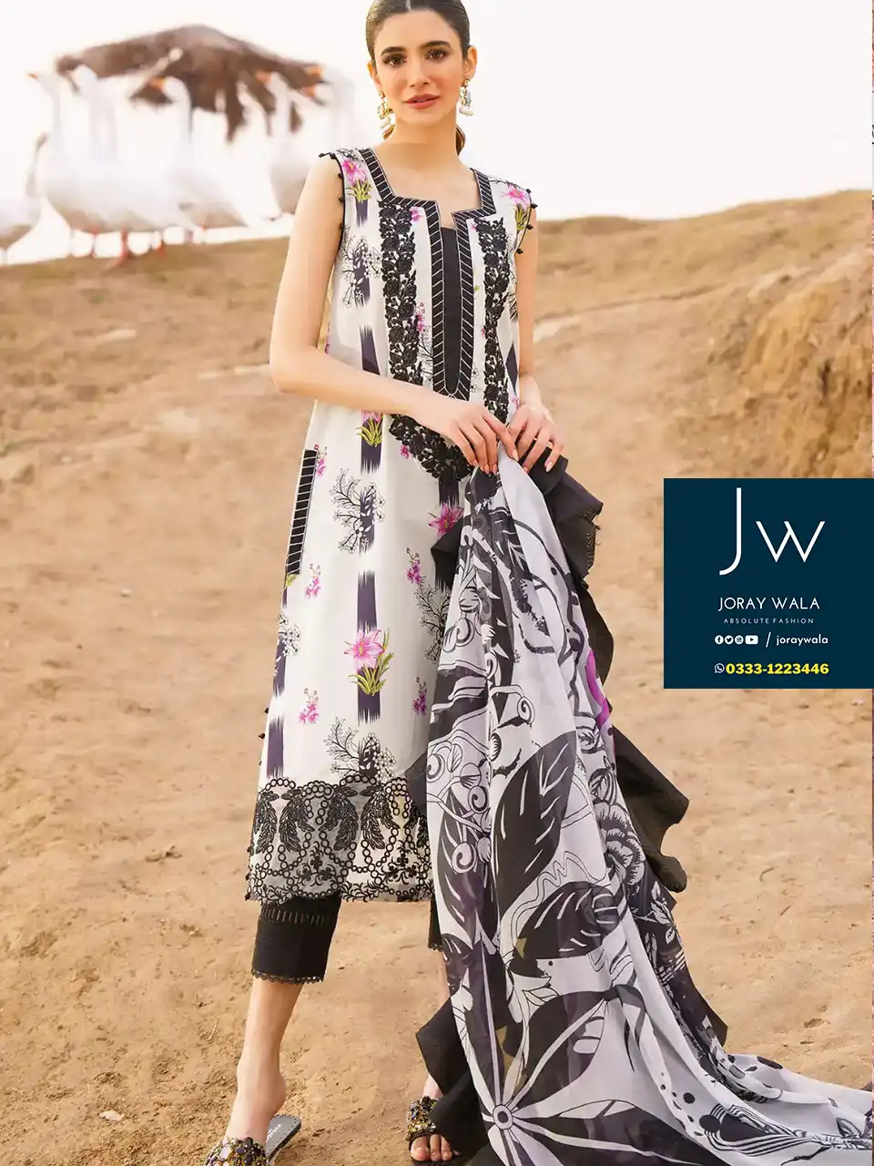 Partywear Fancy lawn Embroidered Asifa nabeel Mastercopy 3 pcs with free delivery available at joraywala