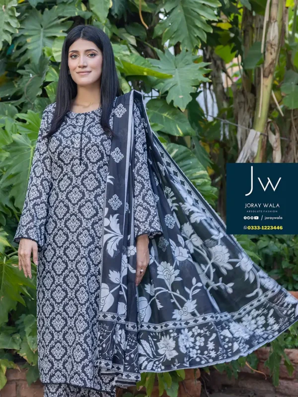 Iris allover black and white 3 pcs suit D7 with free delivery available at joraywala. AirJet Luxury Digital Printed Lawn Shirt. Airjet Luxury Digital Printed Lawn Dupatta. AirJet Luxury Digital Printed Trouser.