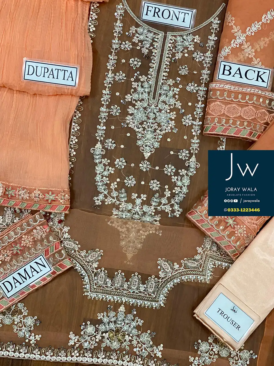 Partywear Peach Formal Collection Hand Work with free delivery available at joraywala