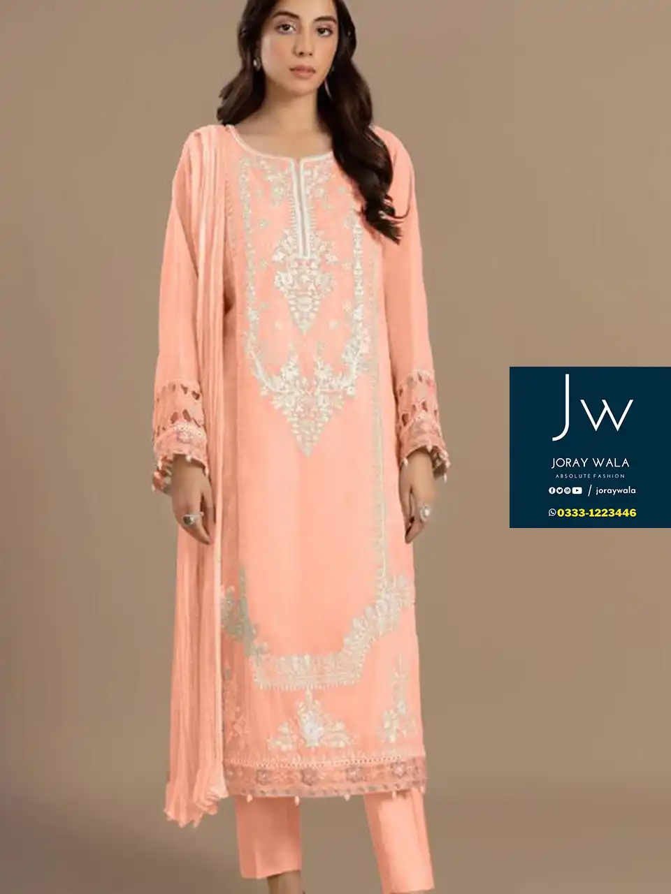 Partywear Peach Formal Collection Hand Work with free delivery available at joraywala
