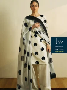 Partywear Fancy lawn 3 pcs suit Pearl White & Black with free delivery available at joraywala