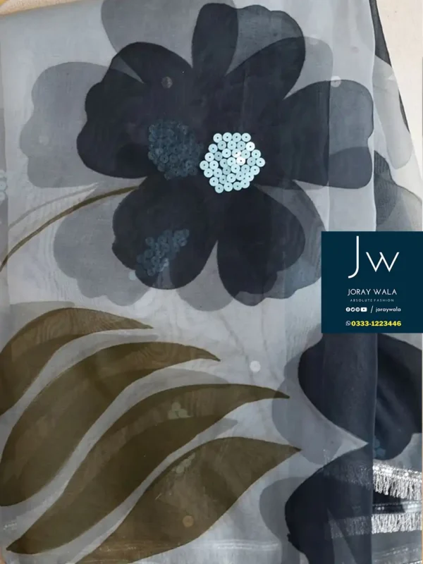 Partywear Fancy Dupatta | Sky blue leafy hand painted dupatta available at joraywala