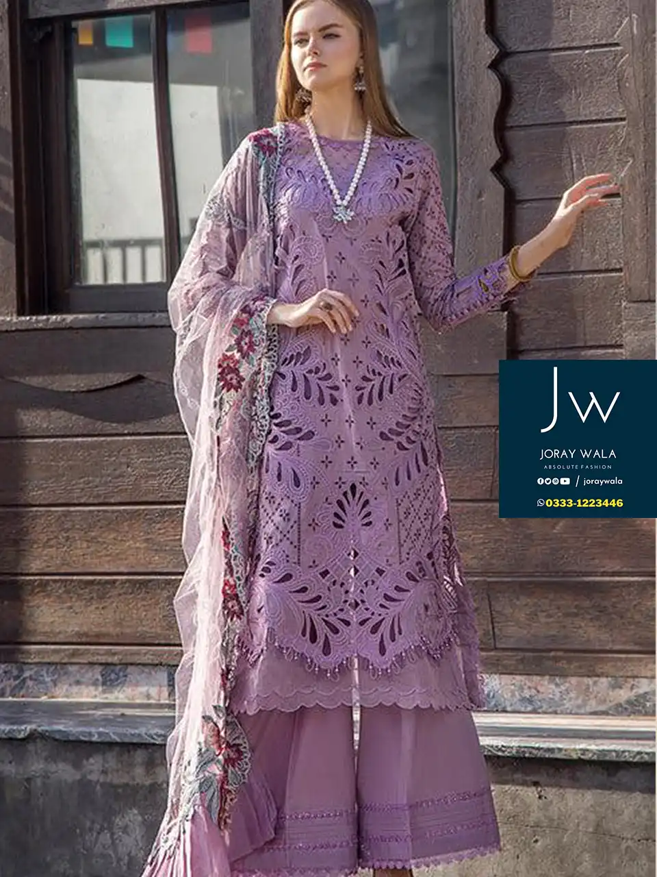 Partywear Fancy Embroidered Chickankari 5556-24 Adan libas 3pcs suit with free delivery available at joraywala