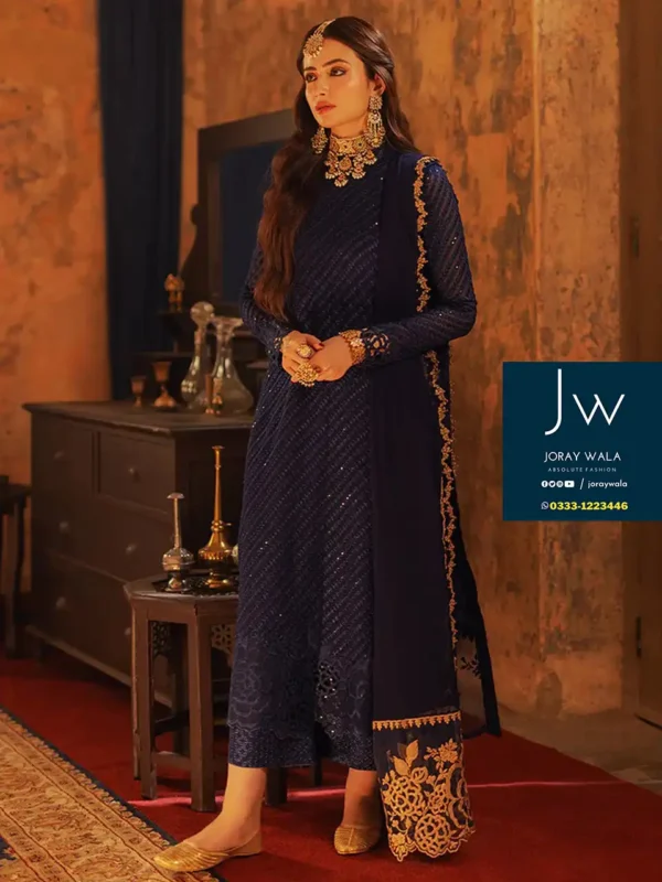 Partywear Fancy Embroidered 3pcs Suit with free delivery available at joraywala