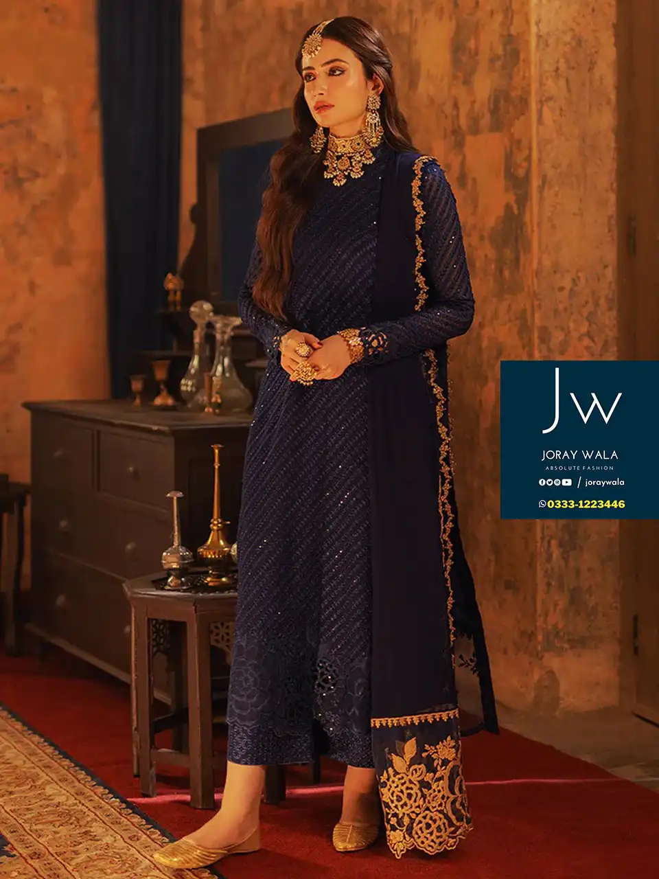 Partywear Fancy Embroidered 3pcs Suit with free delivery available at joraywala