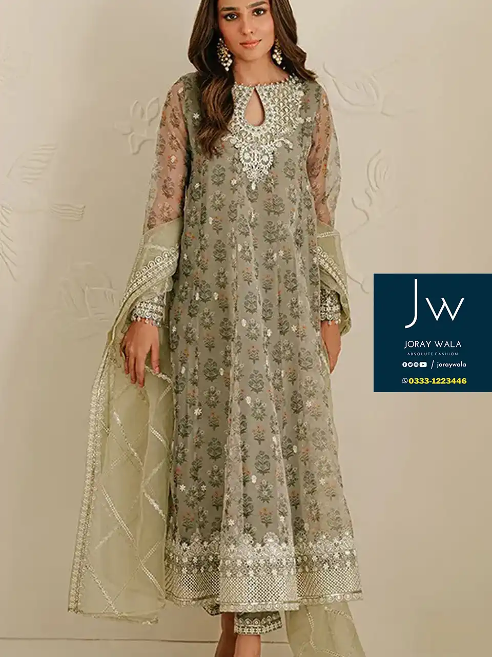 Party wear Fancy Organza 3 Pcs Suit with free delivery all over Pakistan. cross stitch master copy