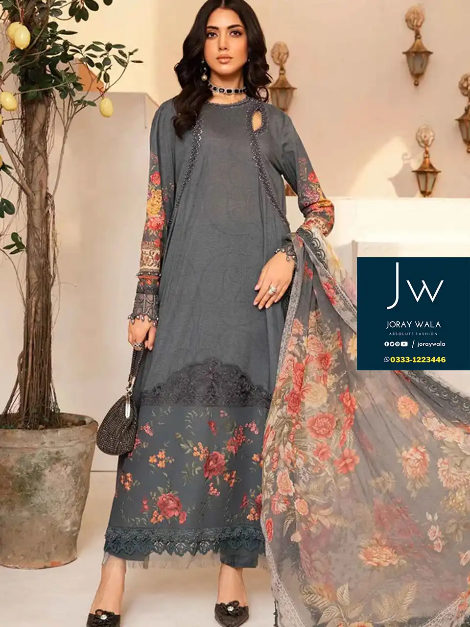 Partywear Fancy Maria b Emb. 3 Pcs Collection with free delivery available at joraywala