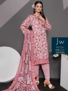 Mid summer saffron 3 piece by Mehboob textile D4, Model wearing a elegant and stylish 3 pcs suit, available at joraywala with free delivery