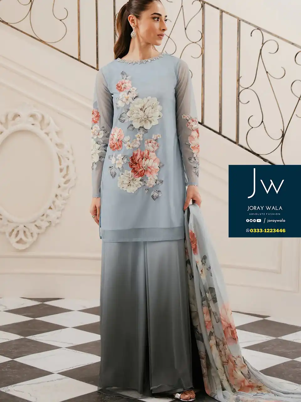 Partywear lulusar most demanding edition 3pcs suit with 2 tone design available at joraywala with free delivery