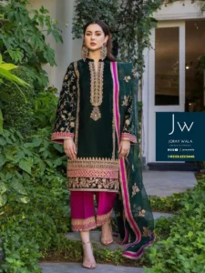 Hania amir wear a Velvet zainab chottani emb. velvet 3 piece suit, mastercopy available at joraywala with free delivery all over Pakistan