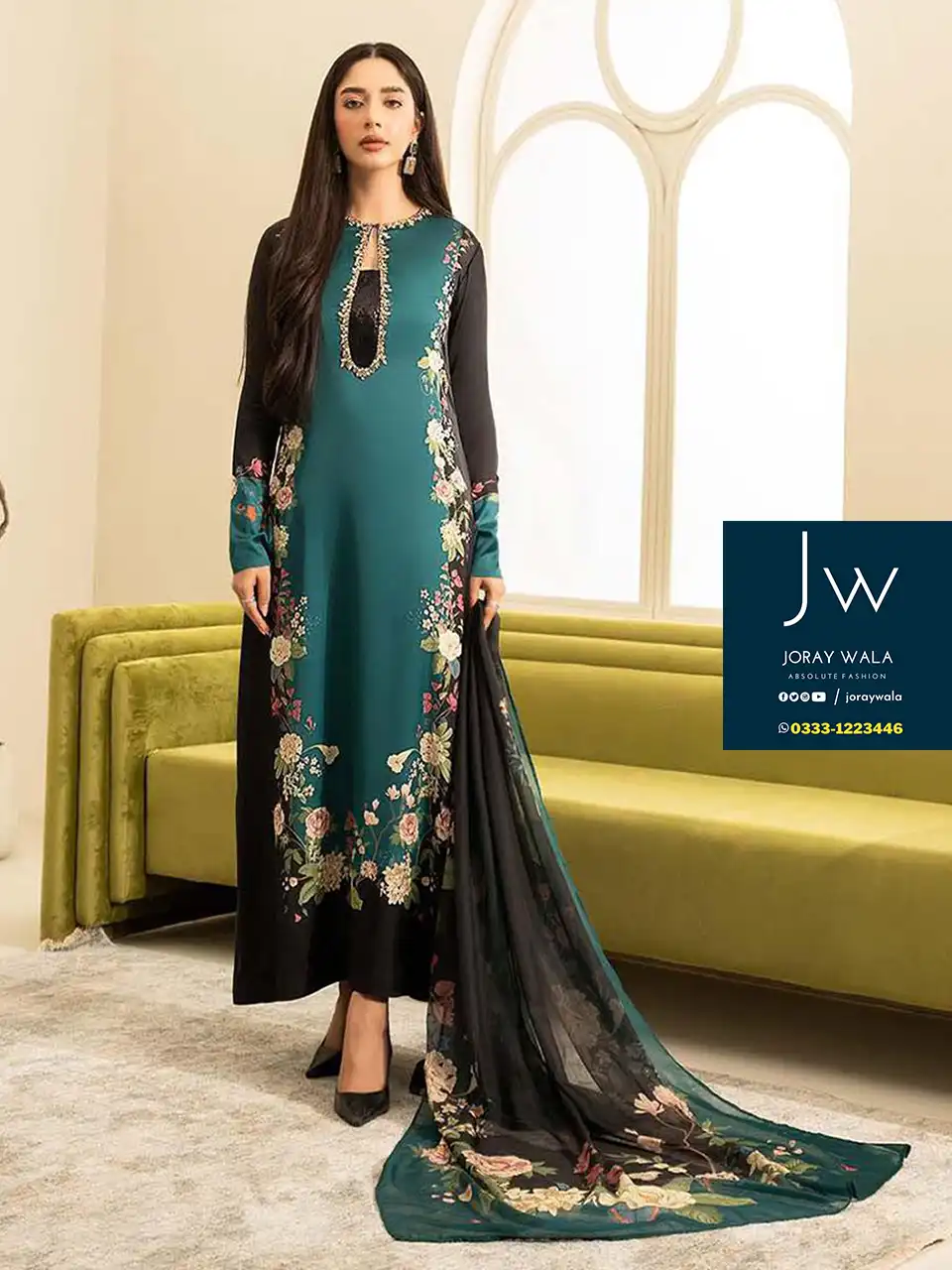 Partywear lulusar Silk digital Printed emb. Blue 3pcs available at joraywala wit free delivery all over Pakistan