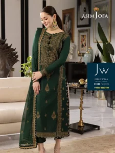 Asim jofa embroidered chiffon bottle Green 3 piece suit 2025 mastercopy, available at joraywala with free delivery all over pakistan