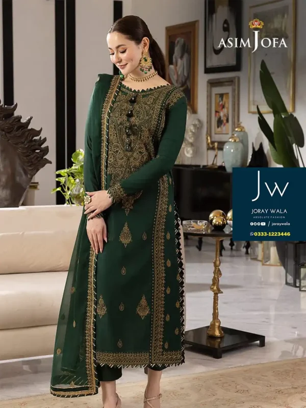 Asim jofa embroidered chiffon bottle Green 3 piece suit 2025 mastercopy, available at joraywala with free delivery all over pakistan