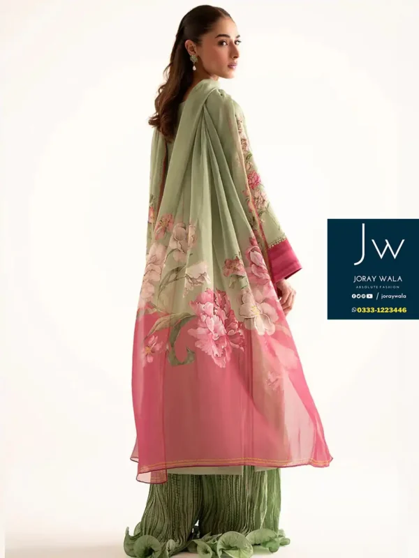 Partywear Lulusar hand embroidered silk 3 pcs mint green suit available at joraywala