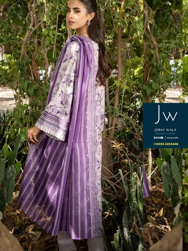 Zesh cutwork embroidered lawn drop 4 D1, beautiful purple with white, available at joraywala with free delivery