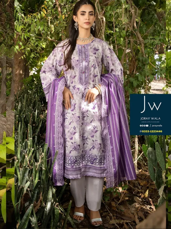 Zesh cutwork embroidered lawn drop 4 D1, beautiful purple with white, available at joraywala with free delivery