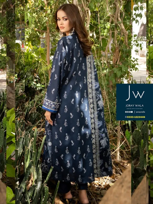 Zesh cutwork embroidered lawn drop 4 D2, beautiful nacy blue and blur with white, available at joraywala with free delivery