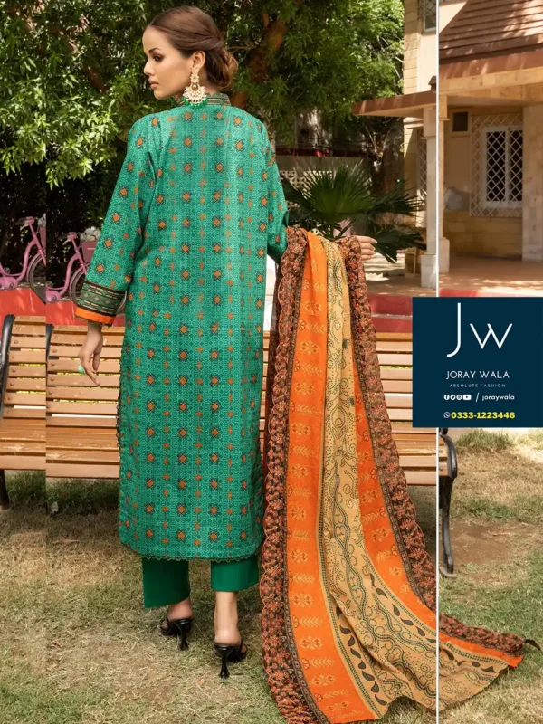 Zesh cutwork embroidered lawn drop 4 D6 beautiful green 3pcs suit, available at joraywala with free delivery