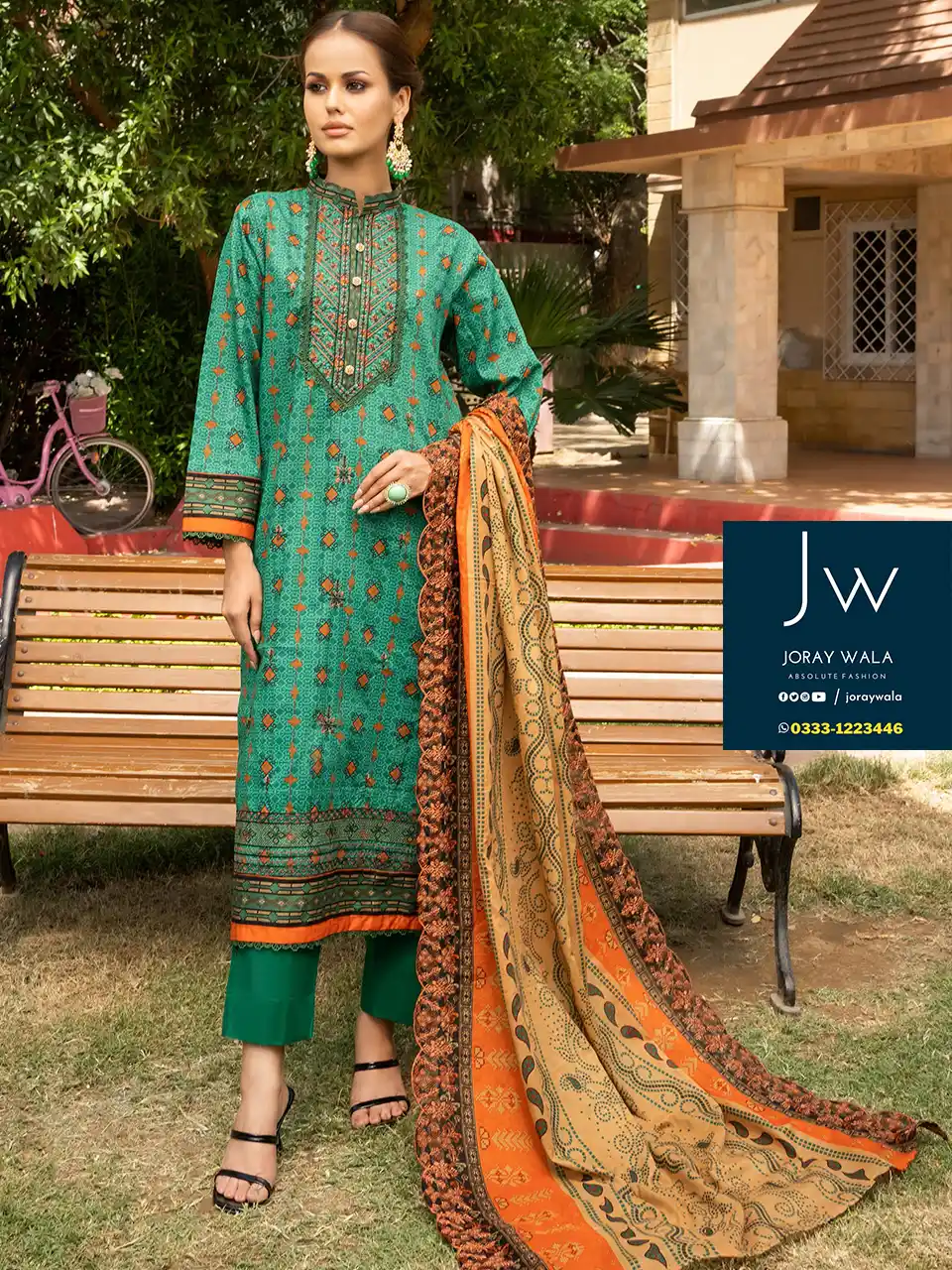 Zesh cutwork embroidered lawn drop 4 D6 beautiful green 3pcs suit, available at joraywala with free delivery