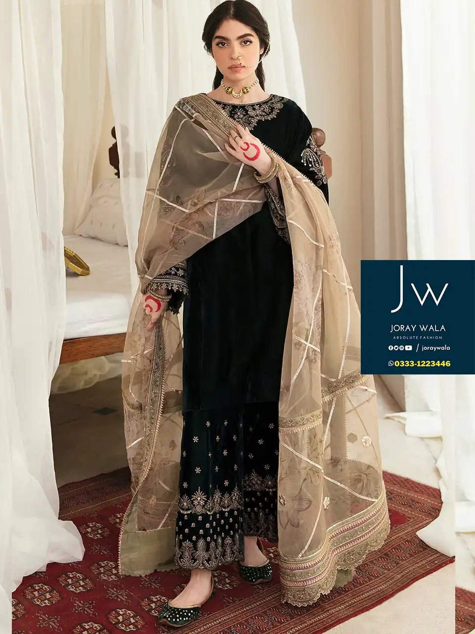 Partywear winter fancy velvet wedding collection with net dupatta free delivery available at joraywala