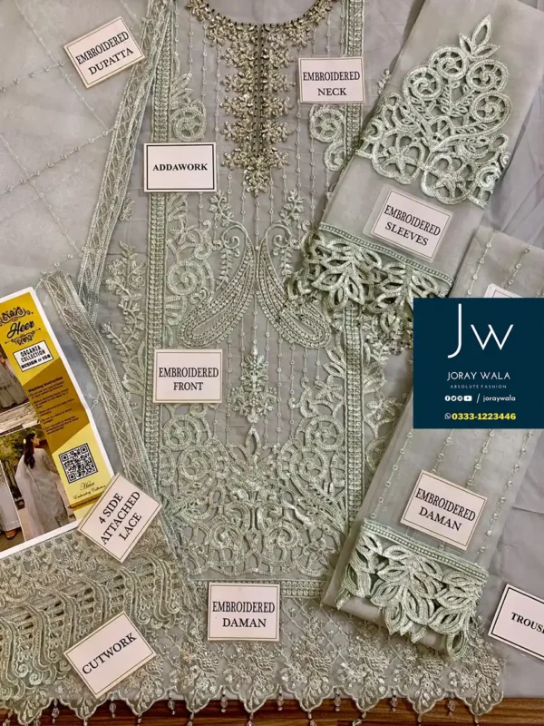 Partywear Maryam 3 pcs Organza suit mastercopy available at joraywala with free delivery