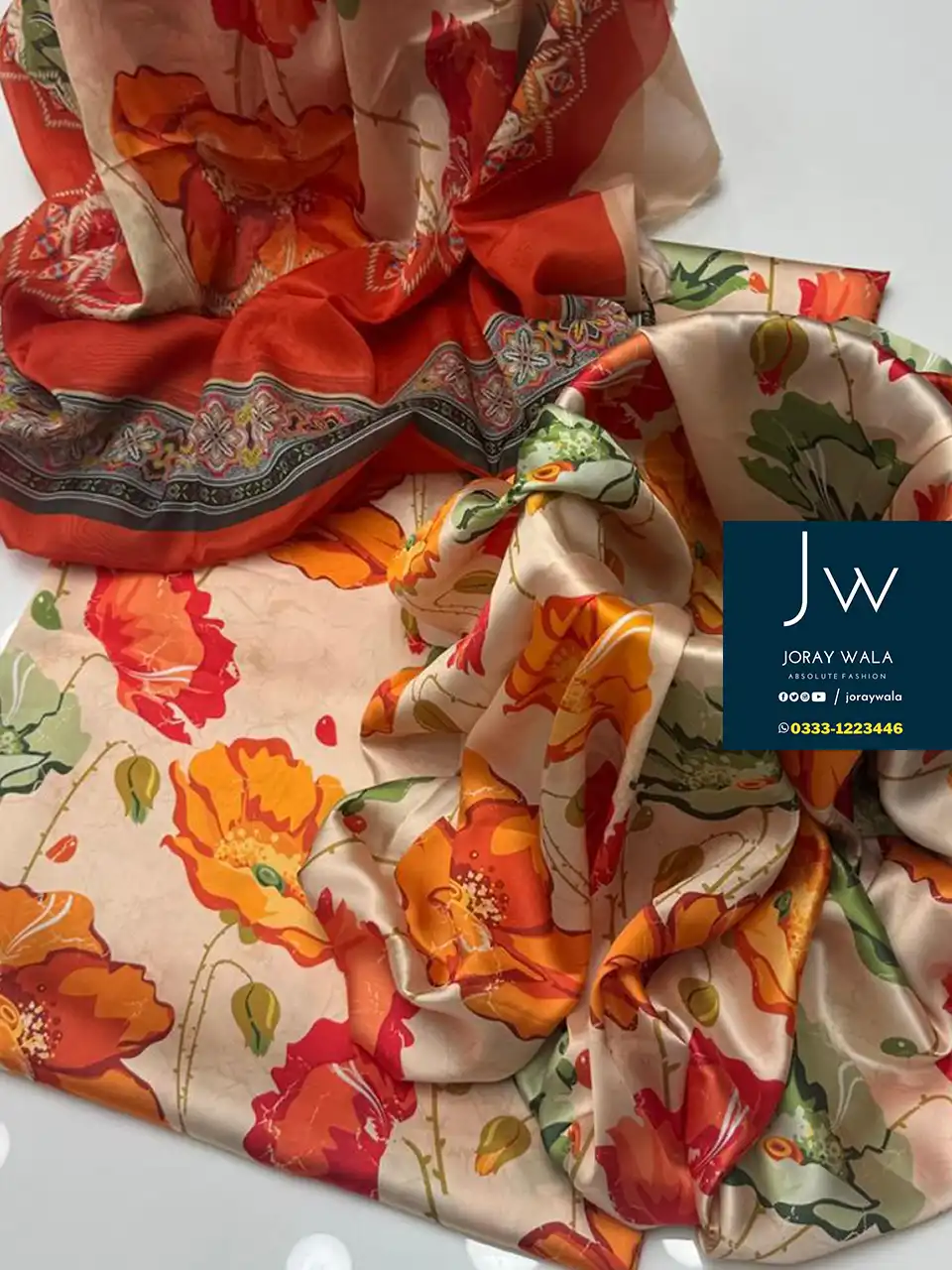 Partywear 3 pcs printed silk with silk dupatta with free delivery available at joraywala